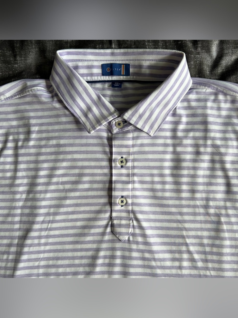 Stitch Golf Polo Men 2XL White/Purple Stripe Golf 4Way Stretch Performance Shirt
